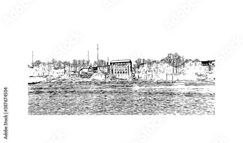 Building view with landmark of Bremen is a city straddling the Weser River in northwest Germany. Hand drawn sketch illustration in vector.
