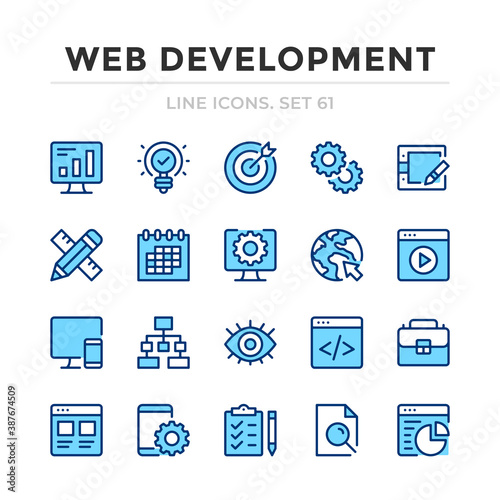 Web development vector line icons set. Thin line design. Outline graphic elements, simple stroke symbols. Web development icons