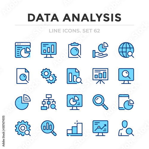Data analysis vector line icons set. Thin line design. Outline graphic elements, simple stroke symbols. Data analysis icons