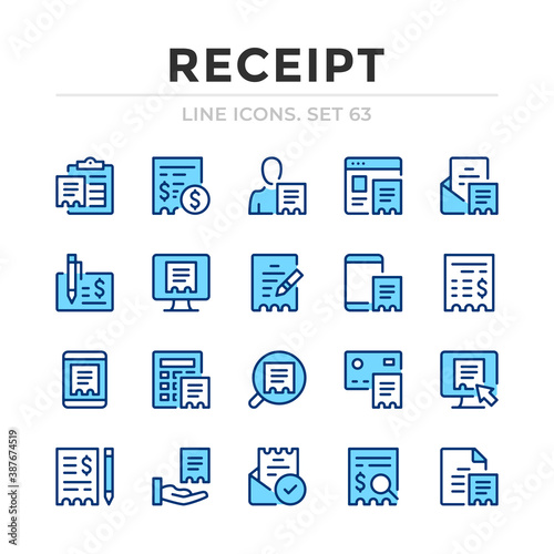Receipt vector line icons set. Thin line design. Outline graphic elements, simple stroke symbols. Receipt icons