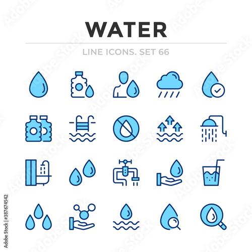 Water vector line icons set. Thin line design. Outline graphic elements, simple stroke symbols. Water icons