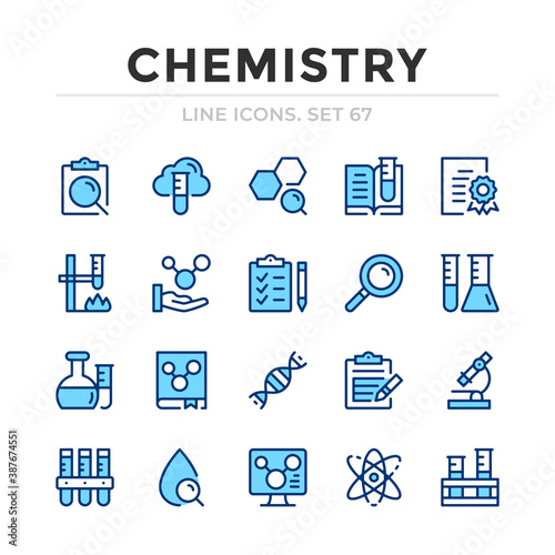 Chemistry vector line icons set. Thin line design. Outline graphic elements, simple stroke symbols. Chemistry icons