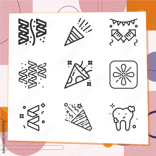 Simple set of 9 icons related to confetti
