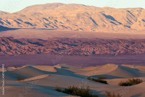 Beautiful landscape view of the Mesquite Flat Sand Dunes during sunset in Death Valley National Park (California).