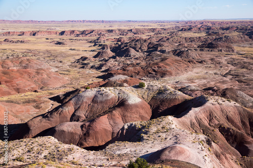 Landscape view of the beautifully colorful mounds in Petrified Forest National Park (Arizona).