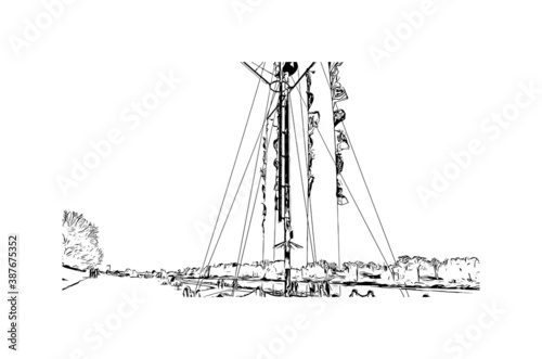 Building view with landmark of Bremen is a city straddling the Weser River in northwest Germany. Hand drawn sketch illustration in vector.