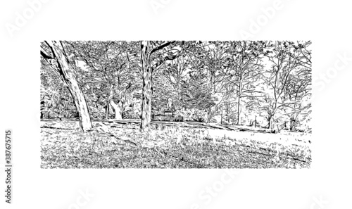 Building view with landmark of Bremen is a city straddling the Weser River in northwest Germany. Hand drawn sketch illustration in vector.