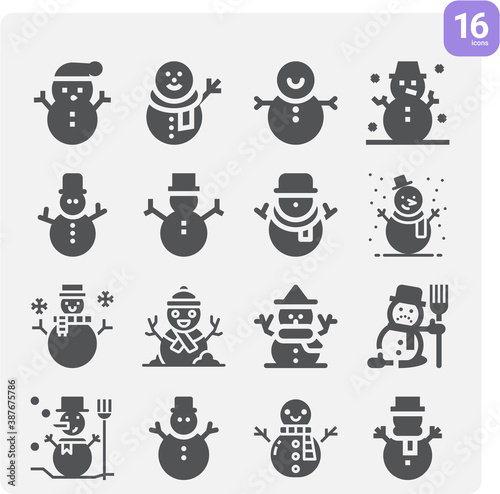 Simple set of snowman related filled icons. photo