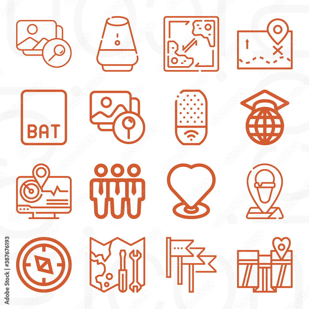 16 pack of world map  lineal web icons set