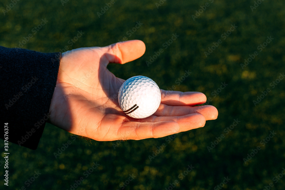 Golf ball in hand. A golf ball in the palm of your hand. Stock Photo |  Adobe Stock