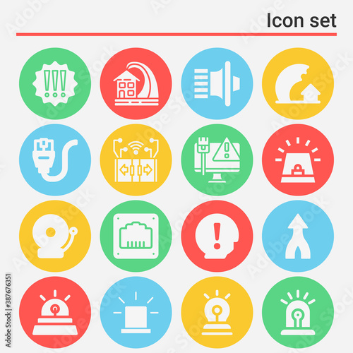 16 pack of warnings filled web icons set