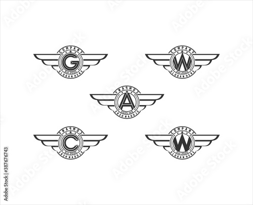 set of retro badge with wings. vintage logo vector design element