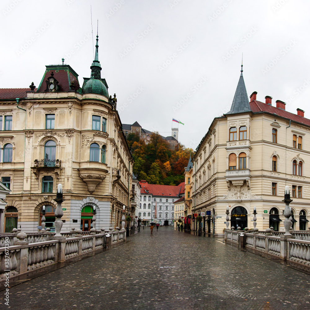 Fototapeta premium Ljubljana on the rainy autumn day