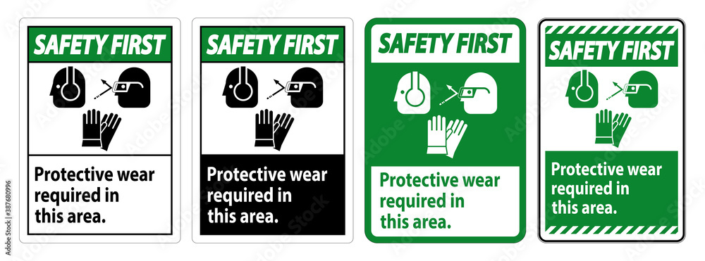 Naklejka Safety First Sign Wear Protective Equipment In This Area With PPE Symbols
