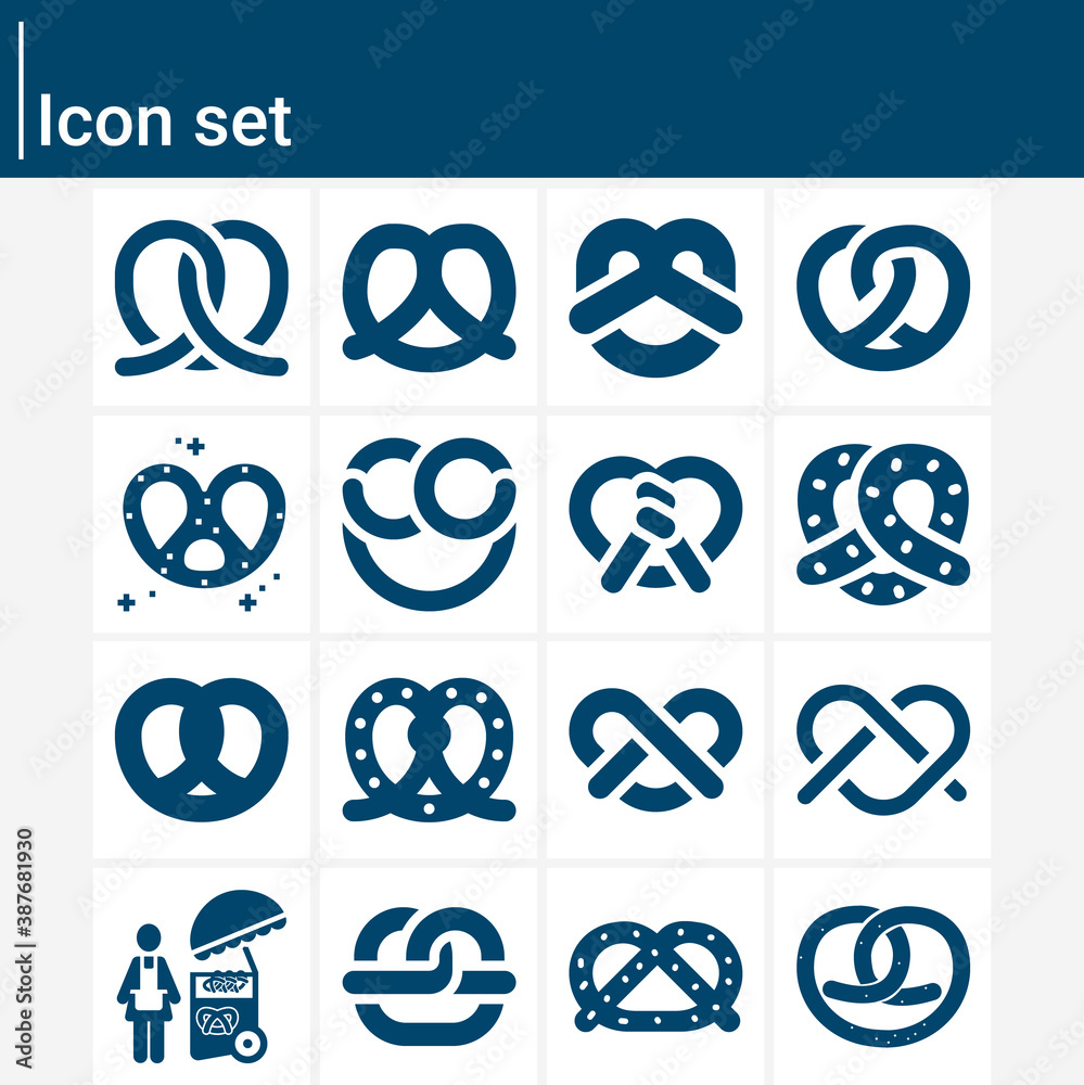 Simple set of pretzel related filled icons.