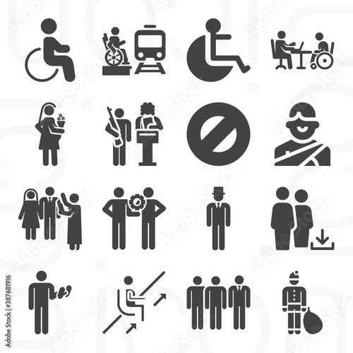 16 pack of disadvantaged  filled web icons set