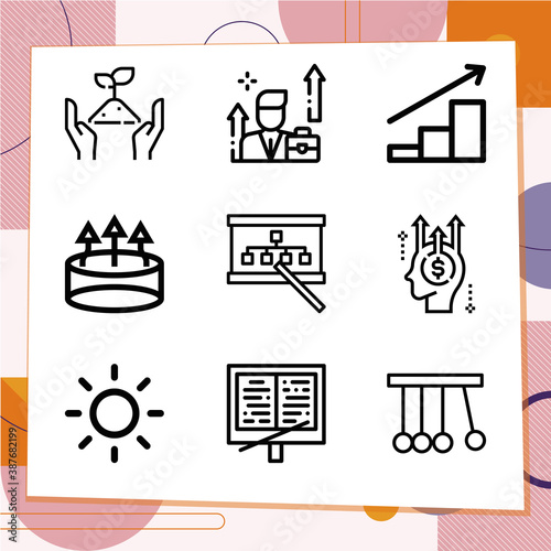 Simple set of 9 icons related to rise