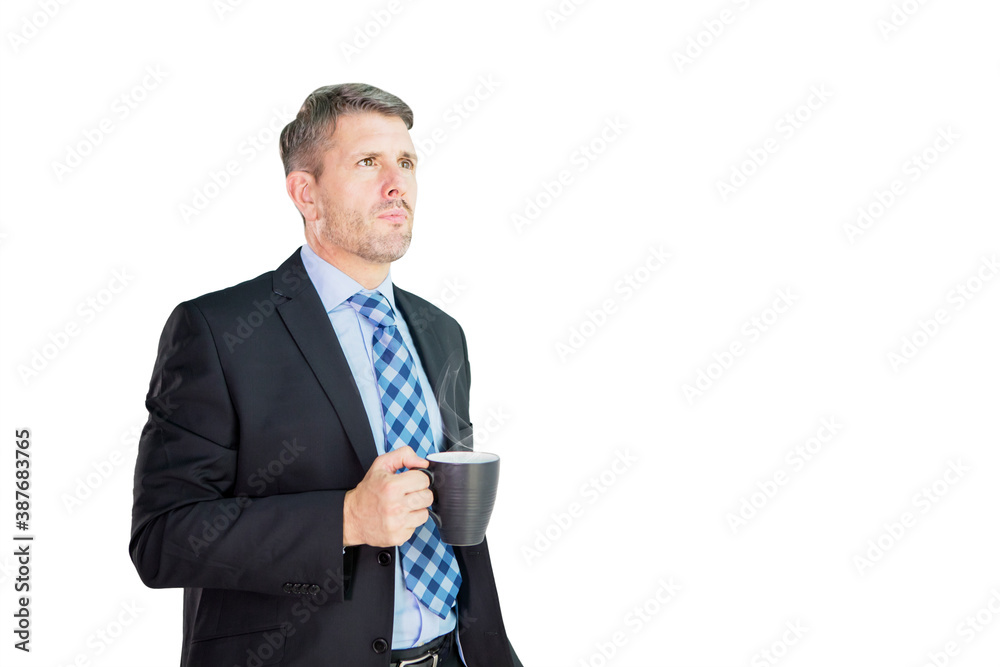 Confident businessman holding coffee on studio Confident businessman holding coffee on studio