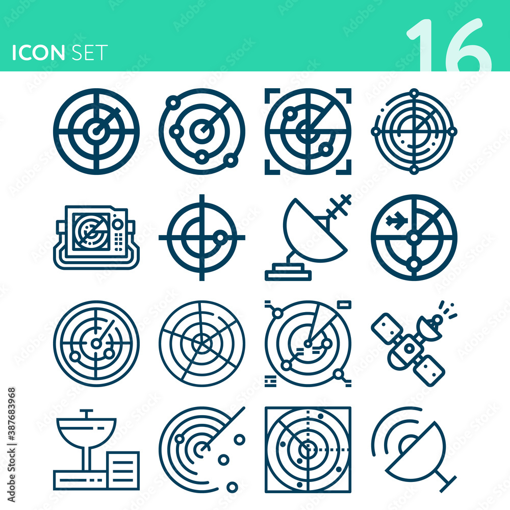 Simple set of 16 icons related to pulse generator Simple set of 16 icons related to pulse generator