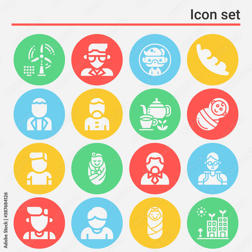 16 pack of immature  filled web icons set