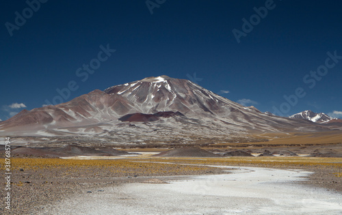 Volcanic landscape in the Andes mountain range. View of Volcano Incahuasi high in the cordillera in summer.  © Gonzalo