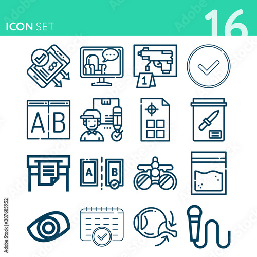 Simple set of 16 icons related to prove