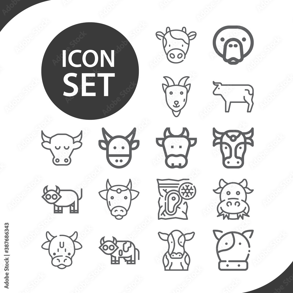 Simple set of cattle related lineal icons.