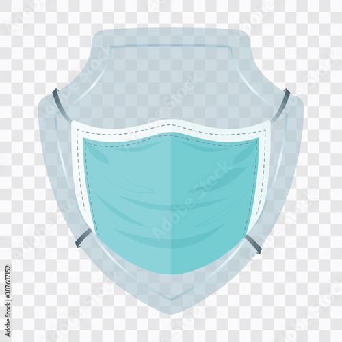 Shield with mask vector logo template transparant. This logo suitable for preventive from virus