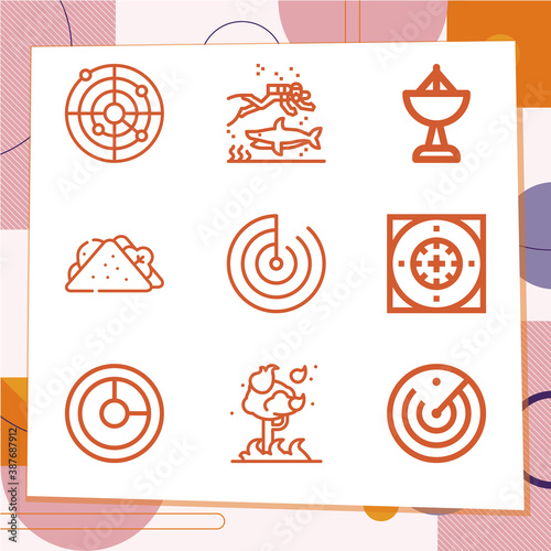 Simple set of 9 icons related to submarine