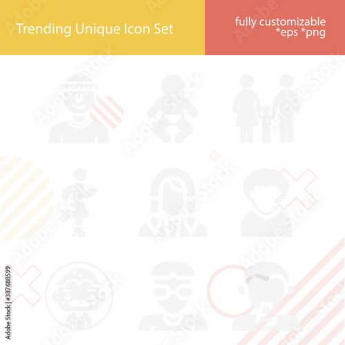 Simple set of adolescent related filled icons.