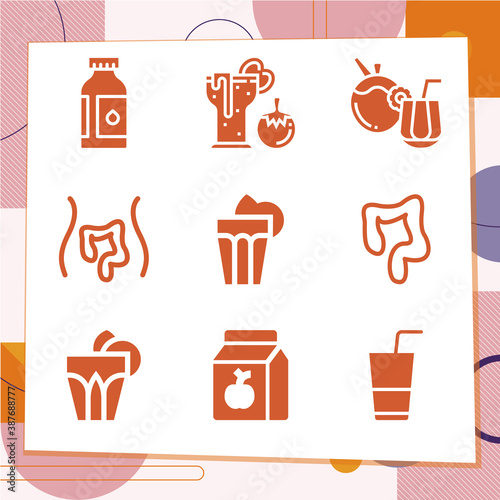 Simple set of 9 icons related to digestive