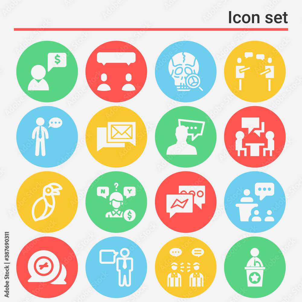 16 pack of discussing filled web icons set 16 pack of discussing filled web icons set