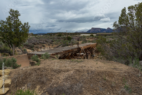 Primitive wooden bridge at Mesa Verde National Park, Colorado, USA