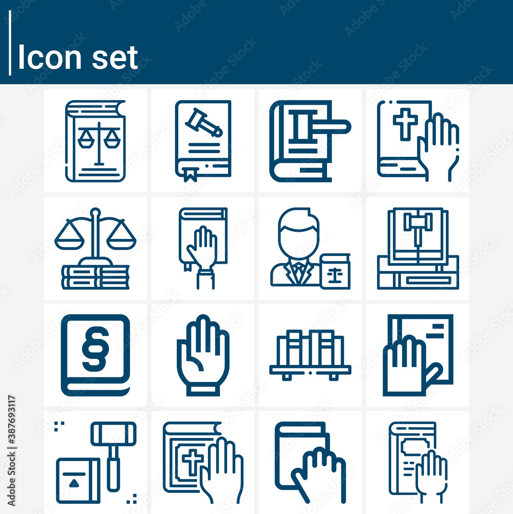 Simple set of law book related lineal icons.