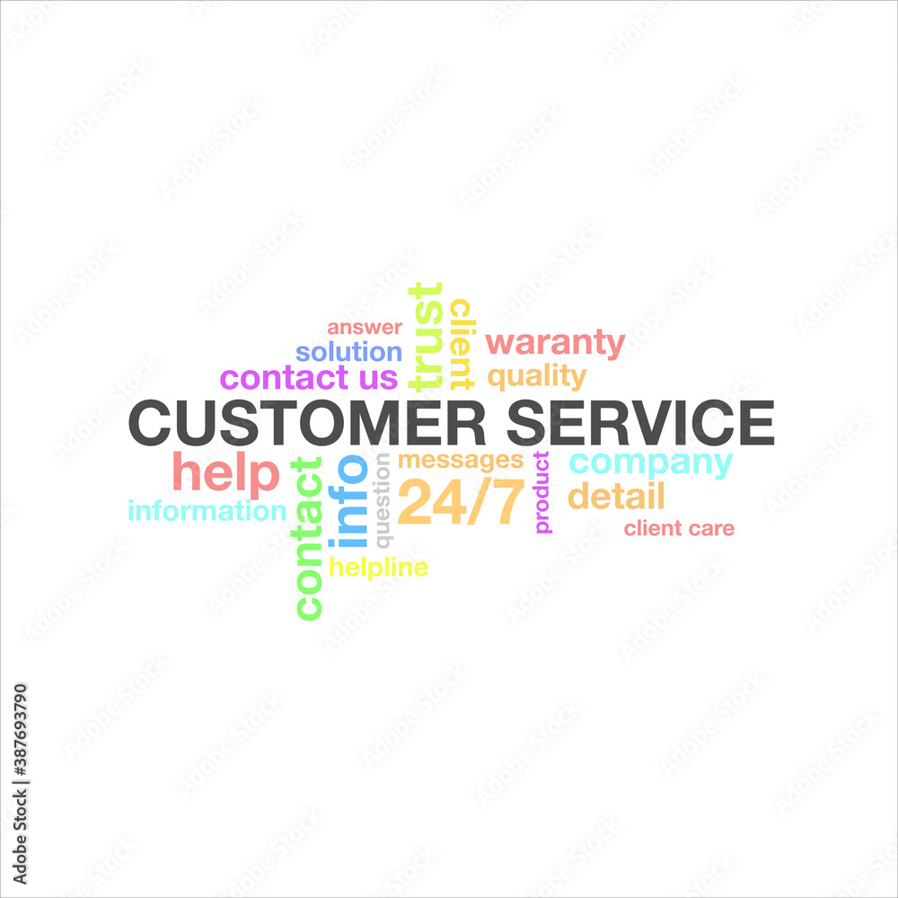 Vector illustration of abstract background of customer service typography. design Words of customer complaints, suitable for the design elements of the user's help page. Vector illustration of abstract background of customer service typography. design Words of customer complaints, suitable for the design elements of the user's help page.