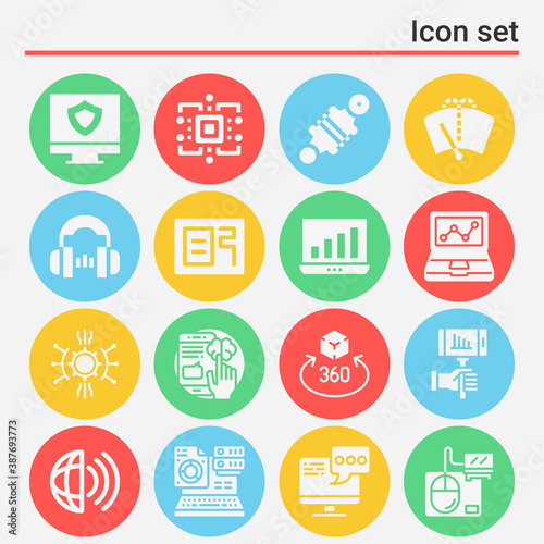 16 pack of mechanical engineering  filled web icons set