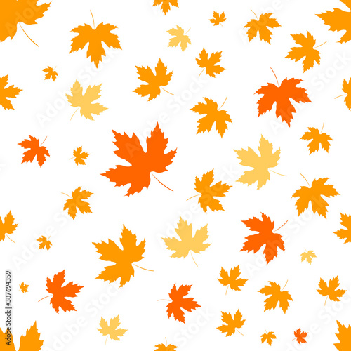 Autumn leaves seamless pattern, poster design template, vector illustration