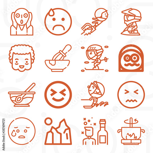 16 pack of excited  lineal web icons set