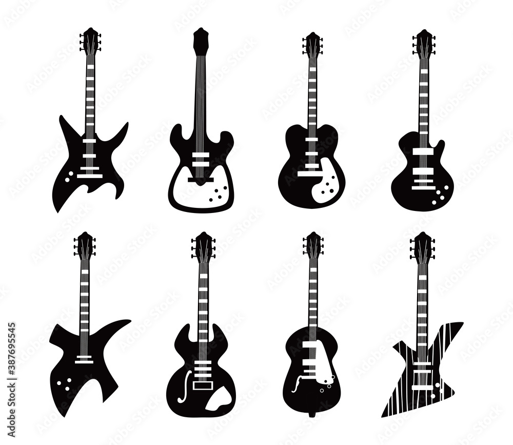 Fototapeta premium guitars instruments black and white style set of icons vector design