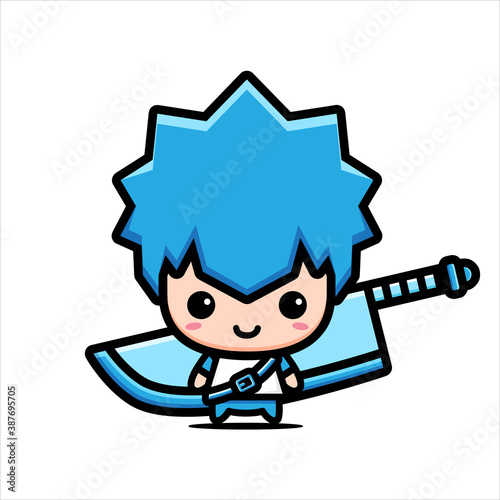 vector design of cute swordsman character with big sword