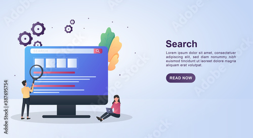 Illustration concept of search with people who are searching on a computer.