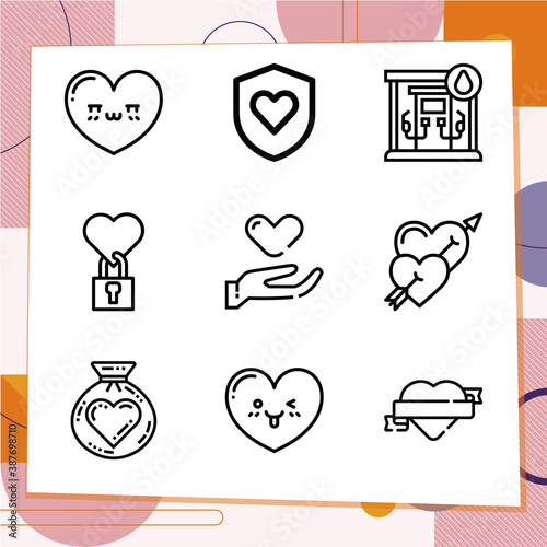 Simple set of 9 icons related to cardiac valve