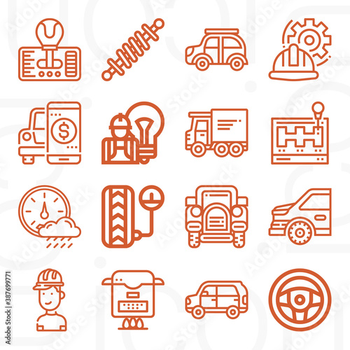 16 pack of railroad  lineal web icons set