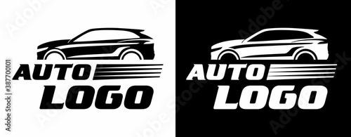 Auto logo. Black stylish graphic silhouette of a modern crossover. Vector graphics