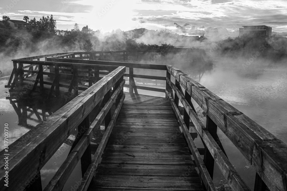 wooden bridge over the lake