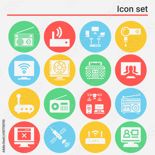 16 pack of receiving system  filled web icons set