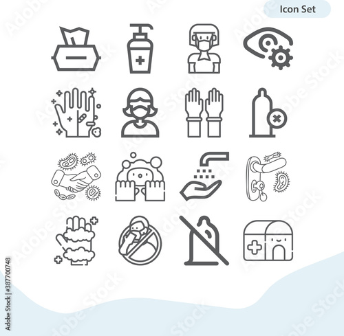 Simple set of coronavirus related lineal icons.