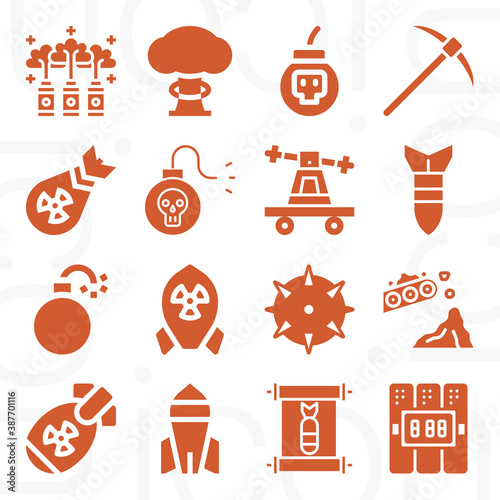 16 pack of explosive device  filled web icons set