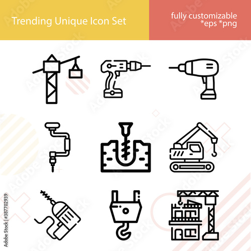 Simple set of hydraulic related lineal icons.