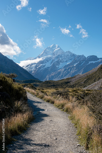 the way to the mountain with blue clear sky